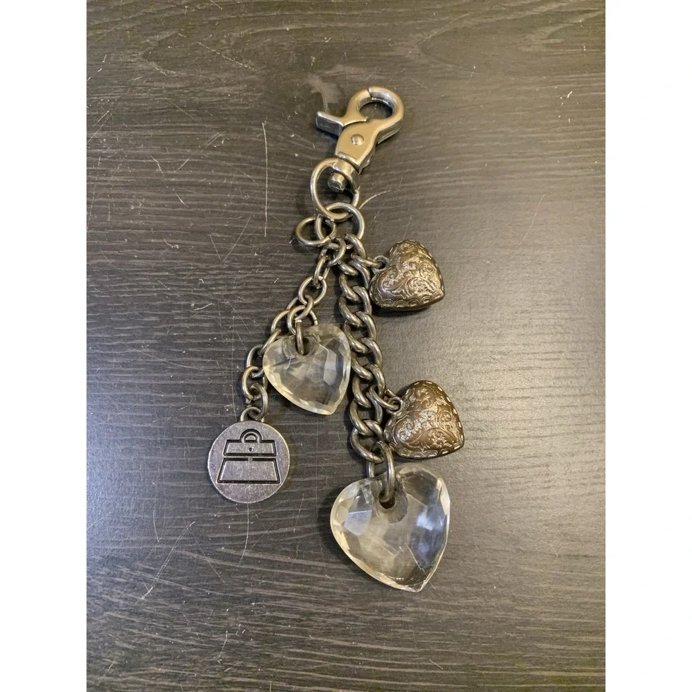 Chunky Kathy Van Zeeland Four Acrylic Hearts Silver Tone Purse Bag Charm